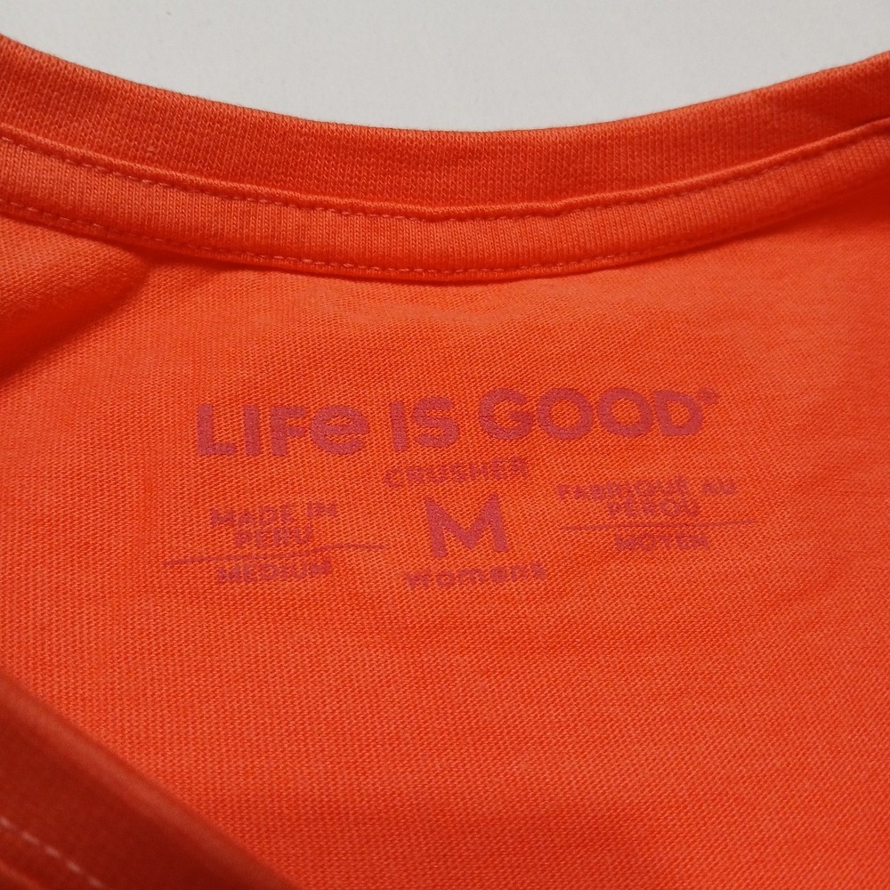 NWT! Life is Good Women's Size Medium Tabby Cat Tricks Crusher Tee Mango Orange - Picture 2 of 8